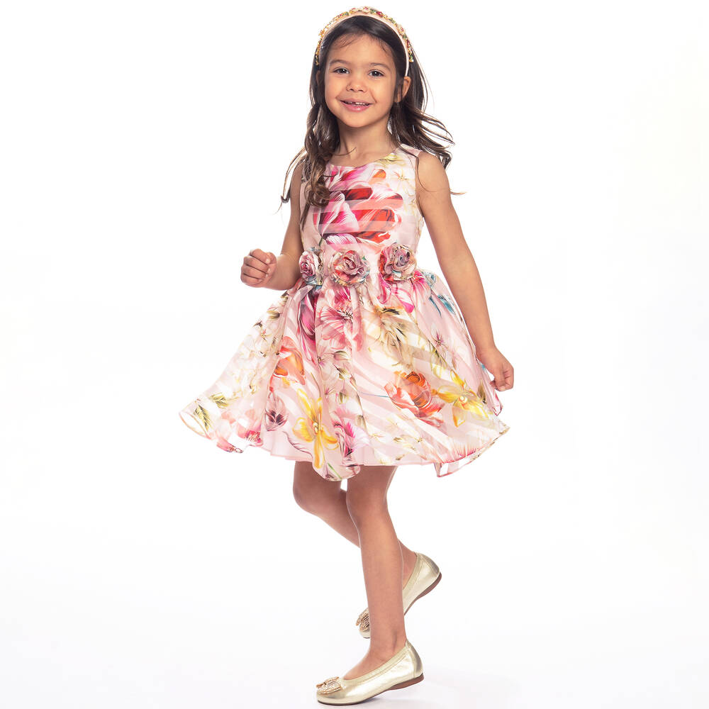 David Charles-Розовое платье из органзы с цветами | Childrensalon Outlet