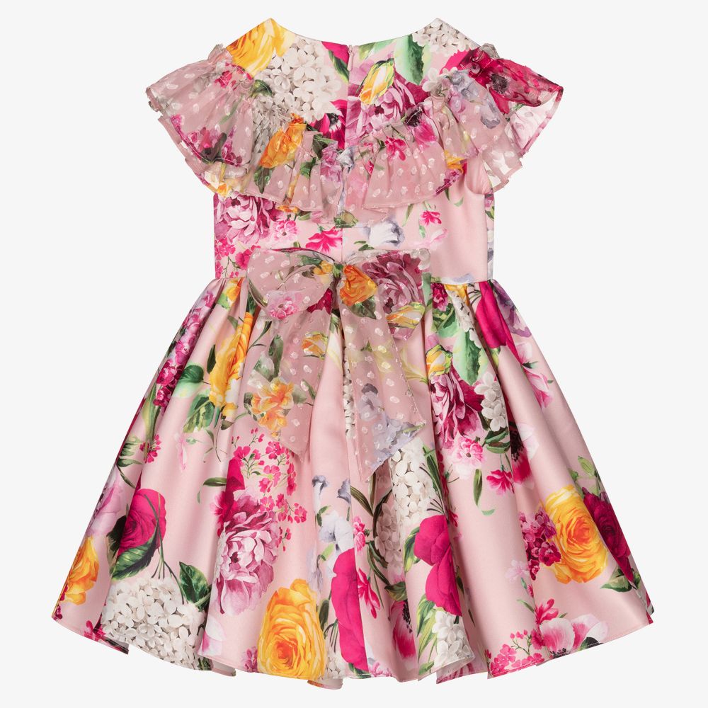 David Charles-فستان ساتان لون زهري بطبعة ورود | Childrensalon Outlet