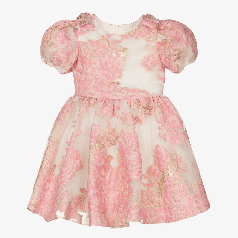 David Charles - Girls Pink & Gold Floral Brocade Dress | Childrensalon
