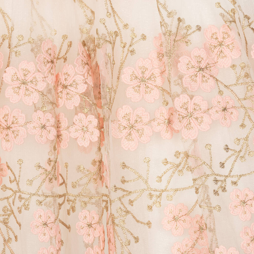 David Charles-Girls Pink & Gold Floral Tulle Dress | Childrensalon Outlet
