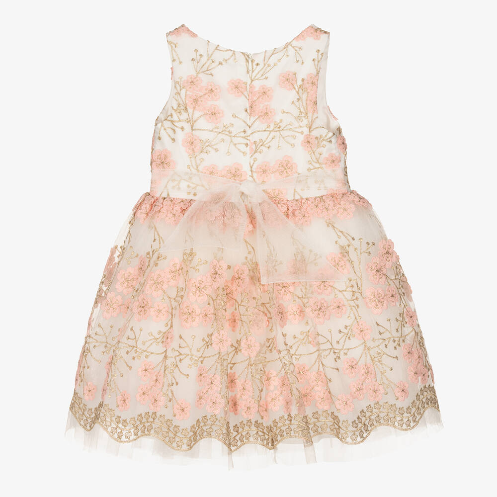 David Charles-Girls Pink & Gold Floral Tulle Dress | Childrensalon Outlet