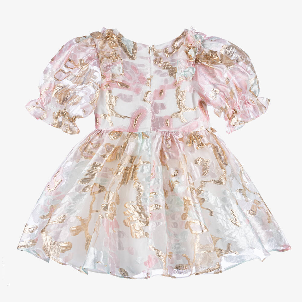 David Charles-Розово-золотистое платье из органзы | Childrensalon Outlet