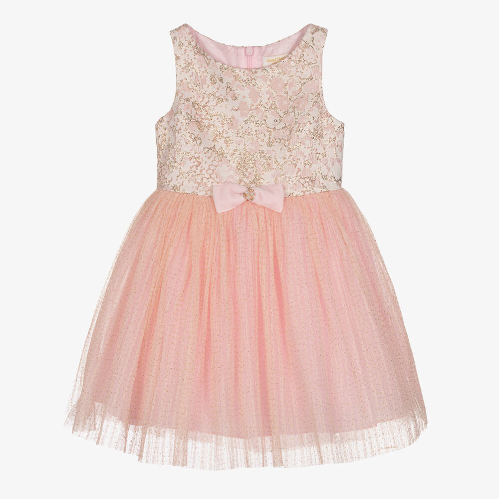 David Charles - Robe rose et dorée en tulle fille | Childrensalon