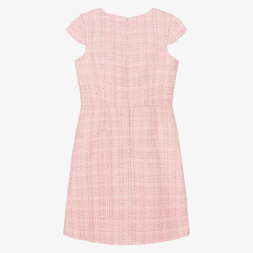 David Charles-Girls Pink & Gold Tweed Diamanté Bow Dress | Childrensalon Outlet
