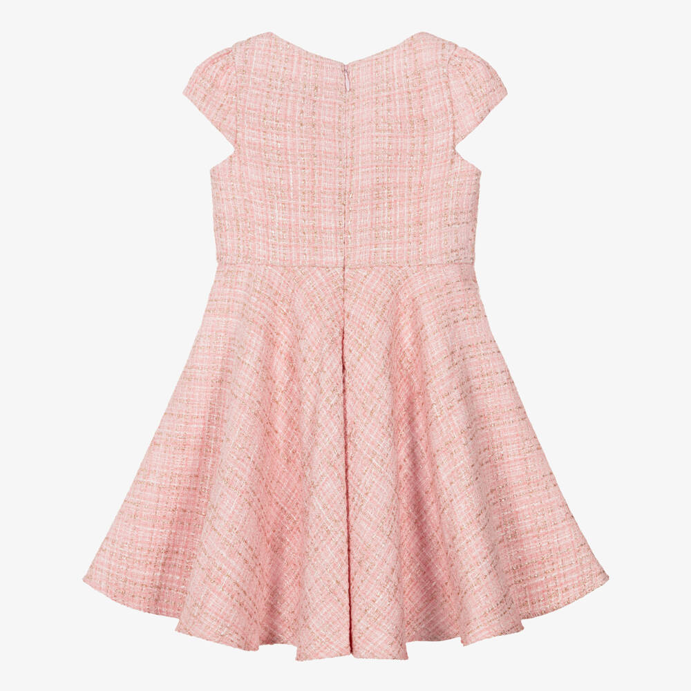 David Charles-Girls Pink & Gold Tweed Dress with Crystal Buttons | Childrensalon Outlet
