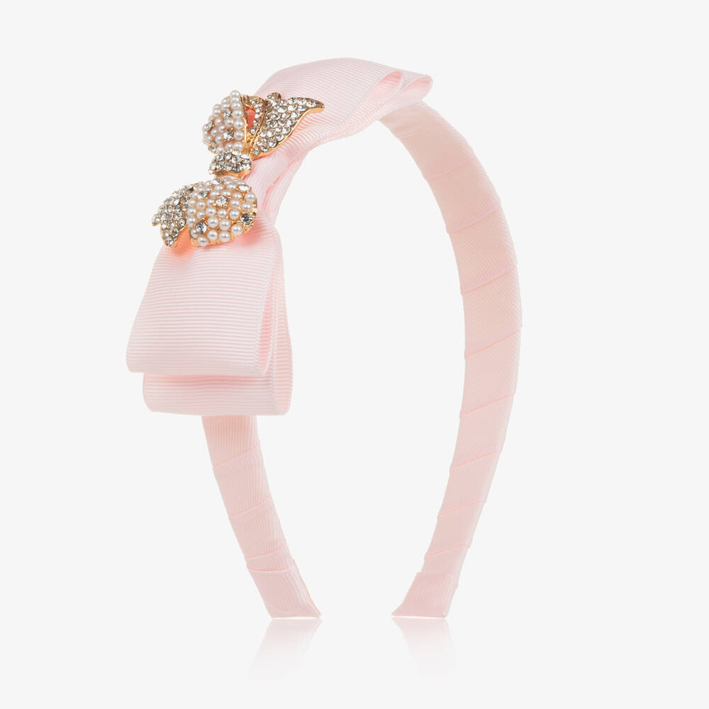 David Charles-Girls Pink Grosgrain Bow Hairband | Childrensalon Outlet