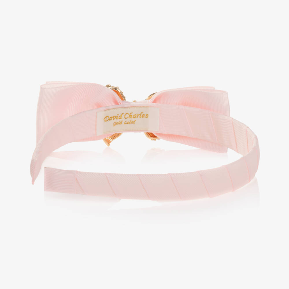 David Charles-Girls Pink Grosgrain Bow Hairband | Childrensalon Outlet