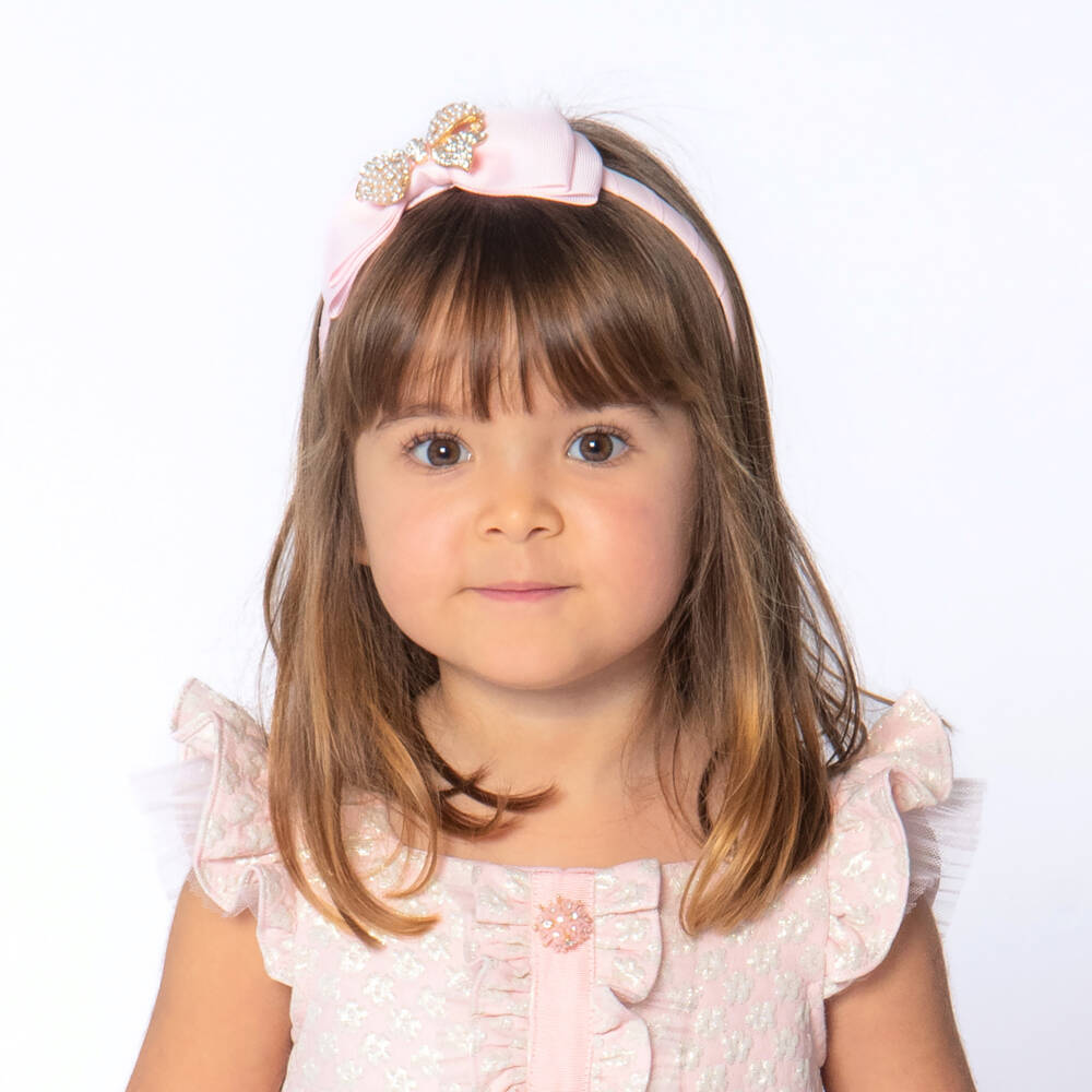 David Charles-Girls Pink Grosgrain Bow Hairband | Childrensalon Outlet