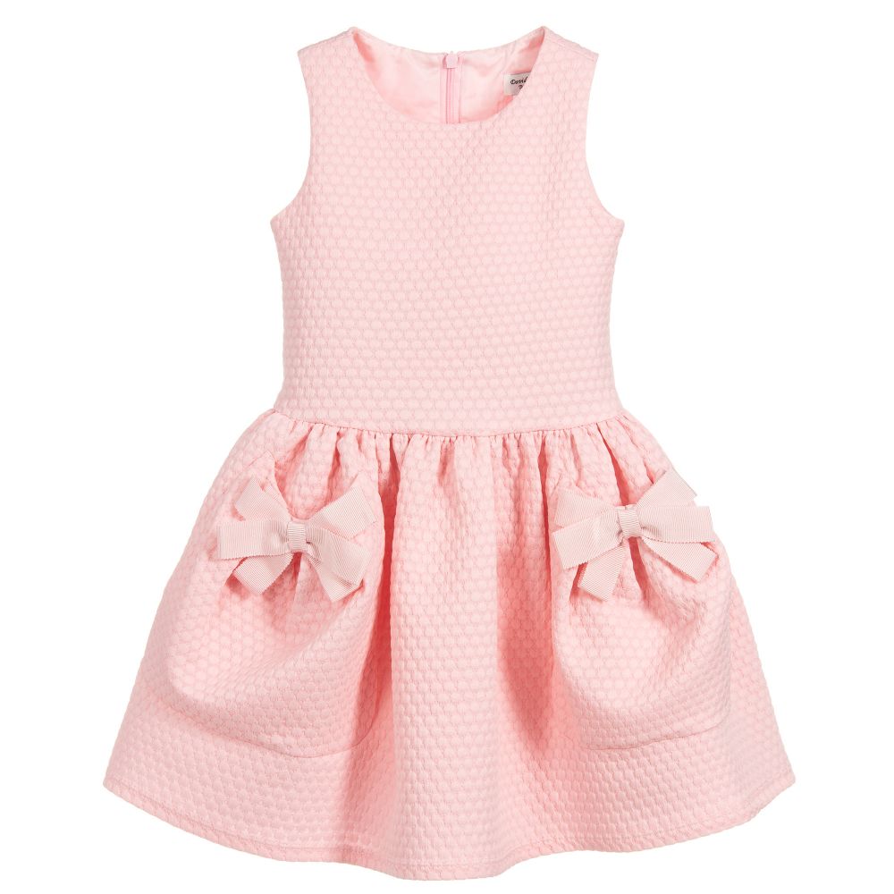 David Charles - Girls Pink Jacquard Dress  | Childrensalon