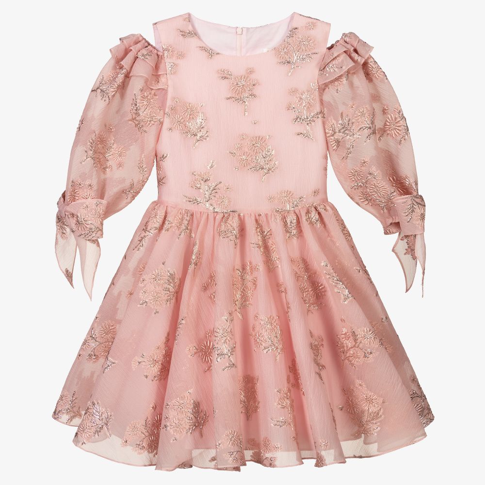 Girls Pink Jacquard Dress