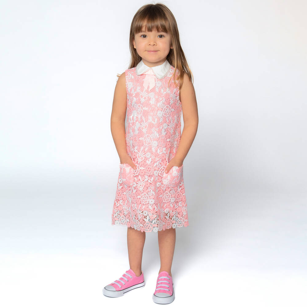 David Charles-Girls Pink Lace Dress | Childrensalon Outlet