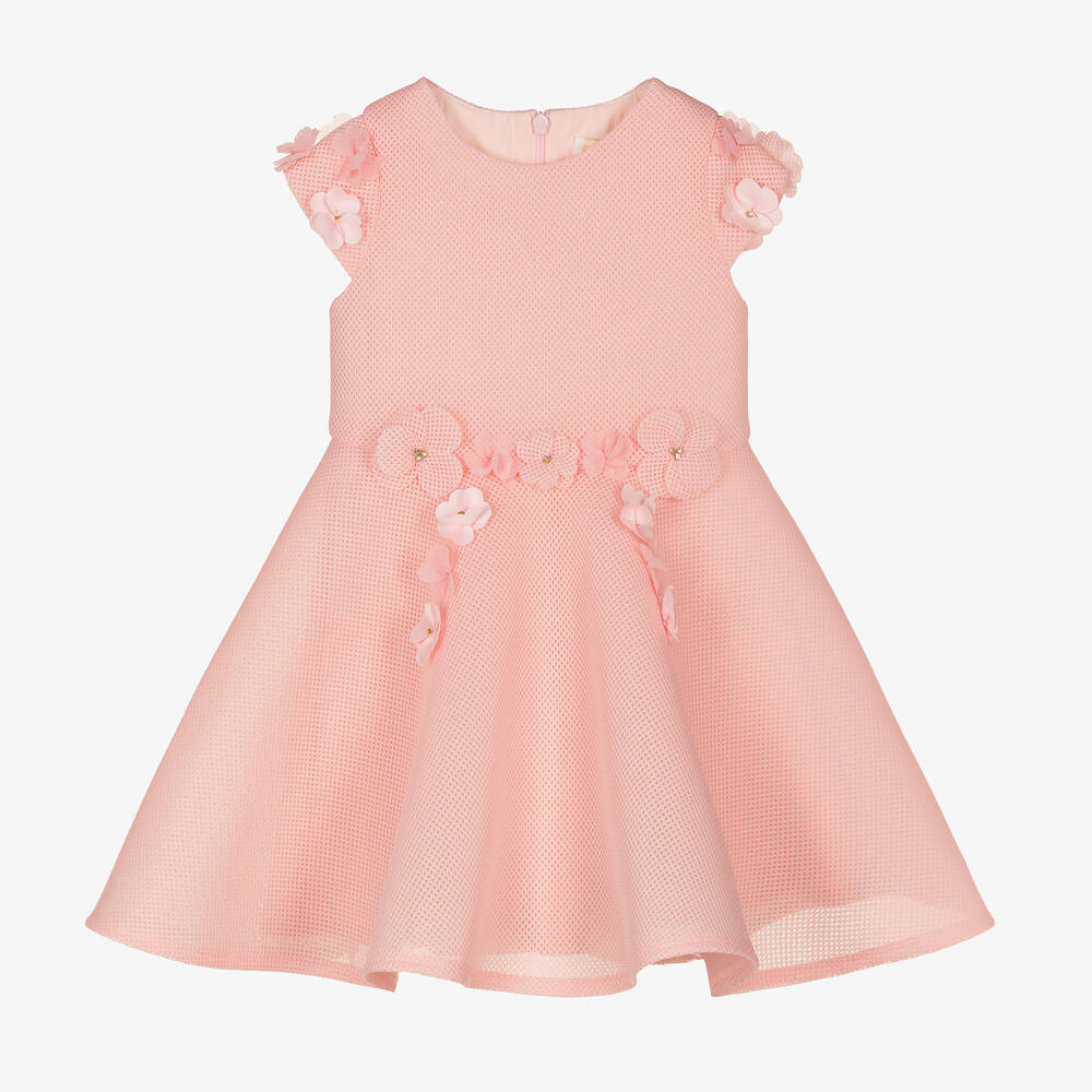David Charles-Girls Pink Mesh Flower Dress | Childrensalon Outlet