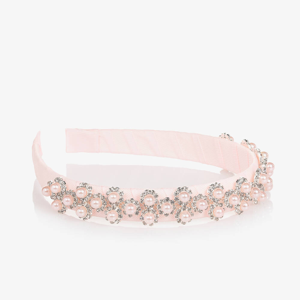 David Charles-Girls Pink Pearl & Diamanté Hairband | Childrensalon Outlet