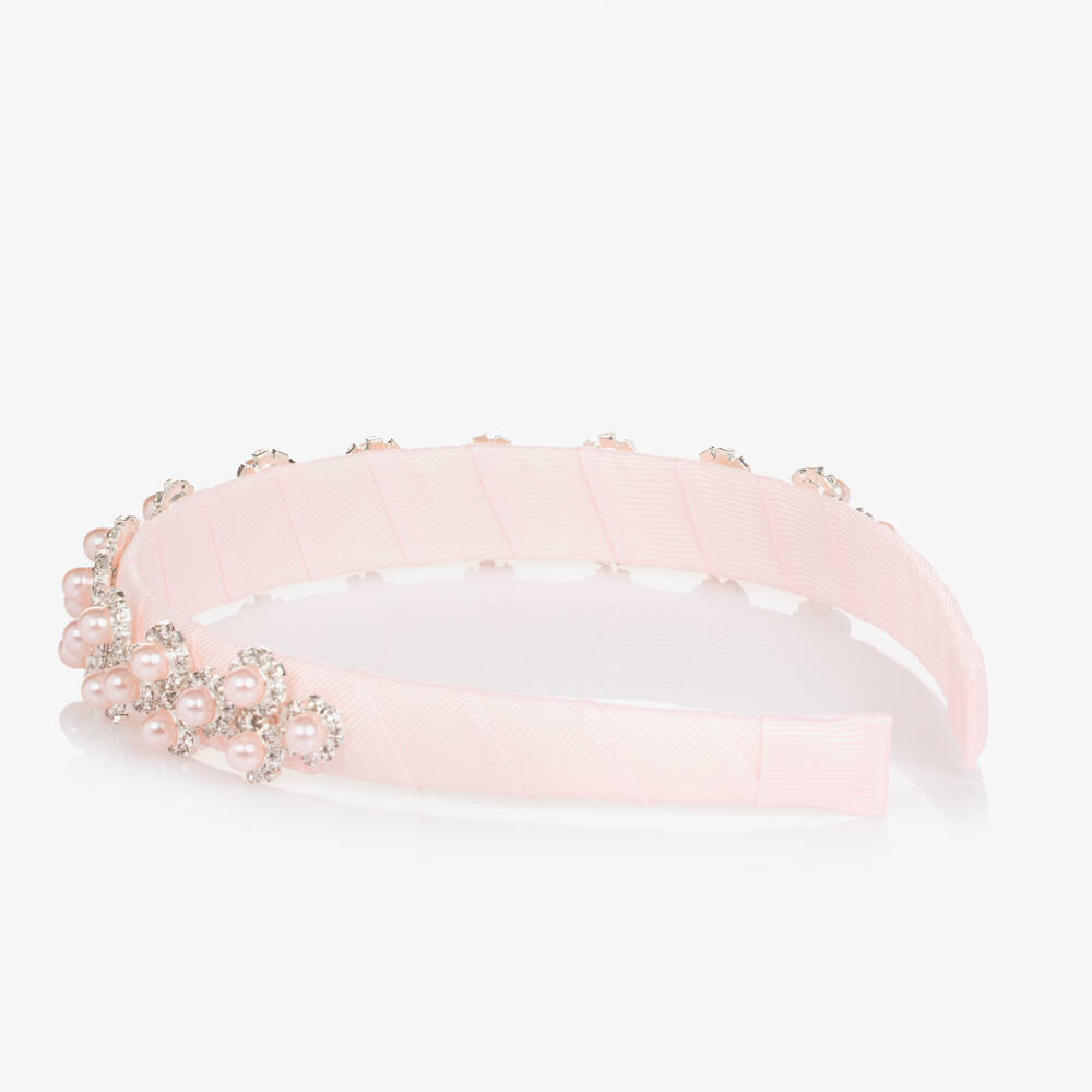 David Charles-Girls Pink Pearl & Diamanté Hairband | Childrensalon Outlet