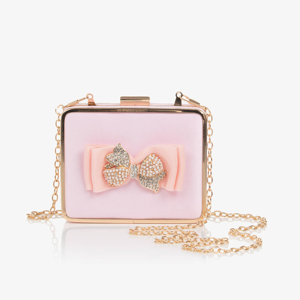 David Charles-Girls Pink Satin Bow Handbag (12cm) | Childrensalon Outlet