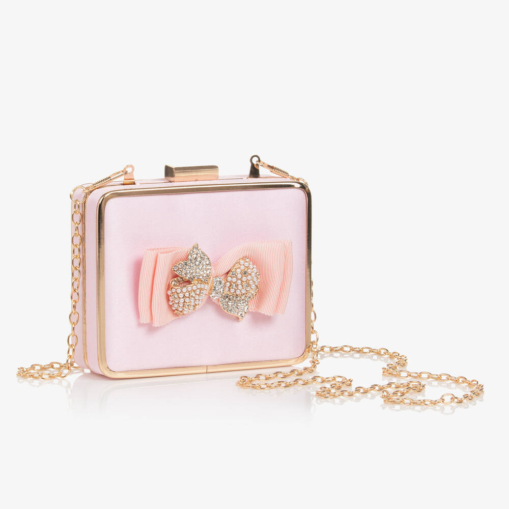 David Charles-Girls Pink Satin Bow Handbag (12cm) | Childrensalon Outlet