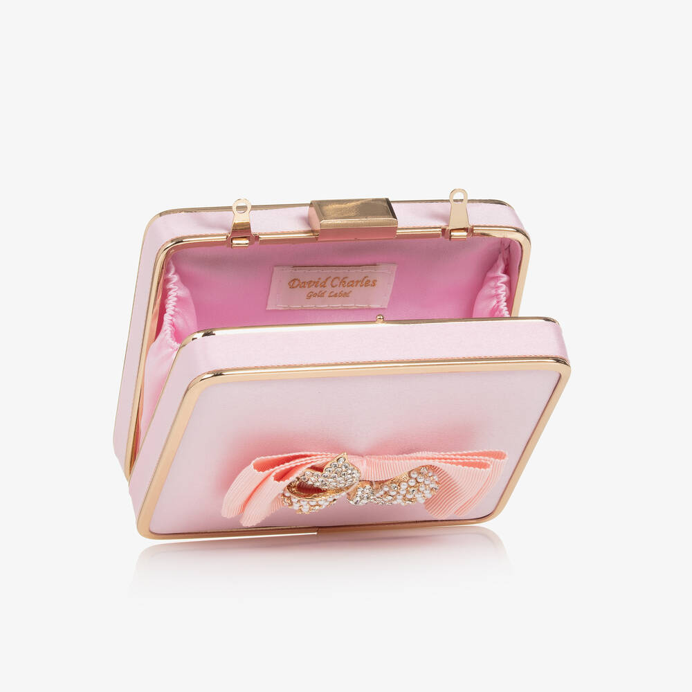 David Charles Girls Pink Satin Bow Handbag 12cm Childrensalon Outlet