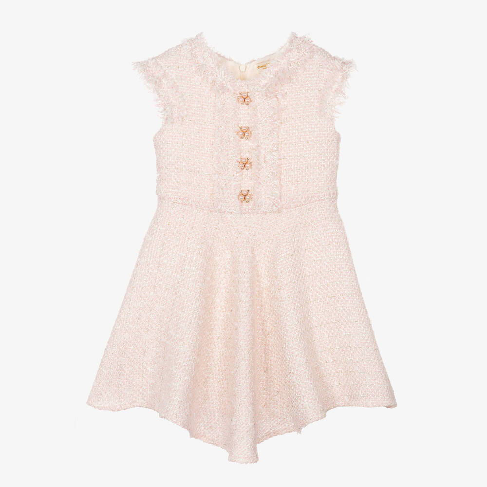 David Charles-Girls Pink Sleeveless Tweed Dress | Childrensalon Outlet