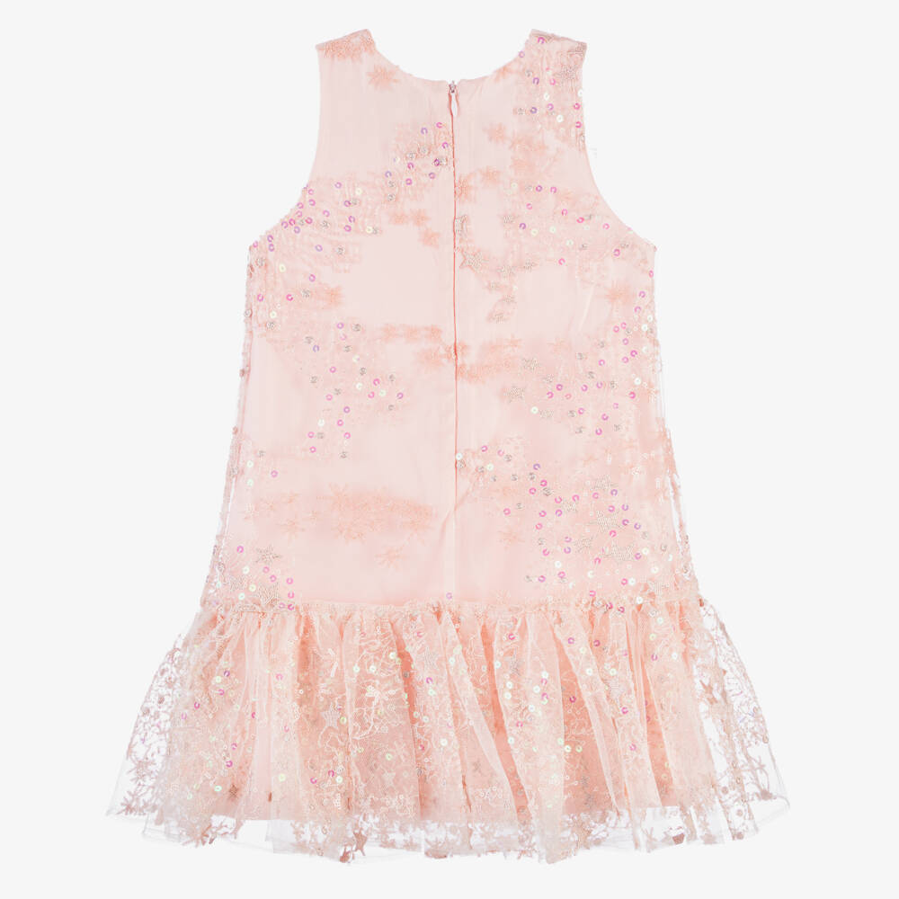 David Charles-Girls Pink Starry Sequin Tulle Gown | Childrensalon Outlet