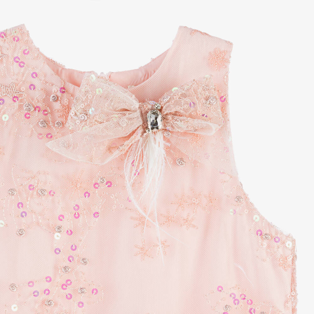 David Charles-Girls Pink Starry Sequin Tulle Gown | Childrensalon Outlet