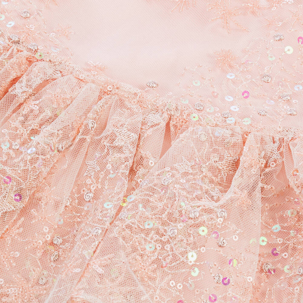 David Charles-Girls Pink Starry Sequin Tulle Gown | Childrensalon Outlet