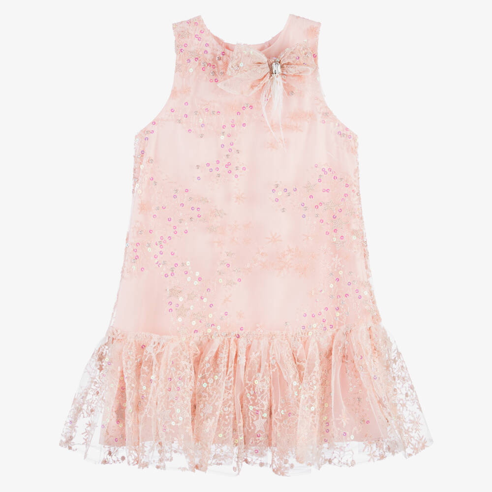 David Charles-Платье из розового тюля с пайетками в виде звезд для девочек | Childrensalon Outlet