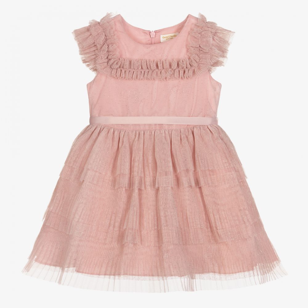 David Charles - Girls Pink Tulle Plissé Dress | Childrensalon