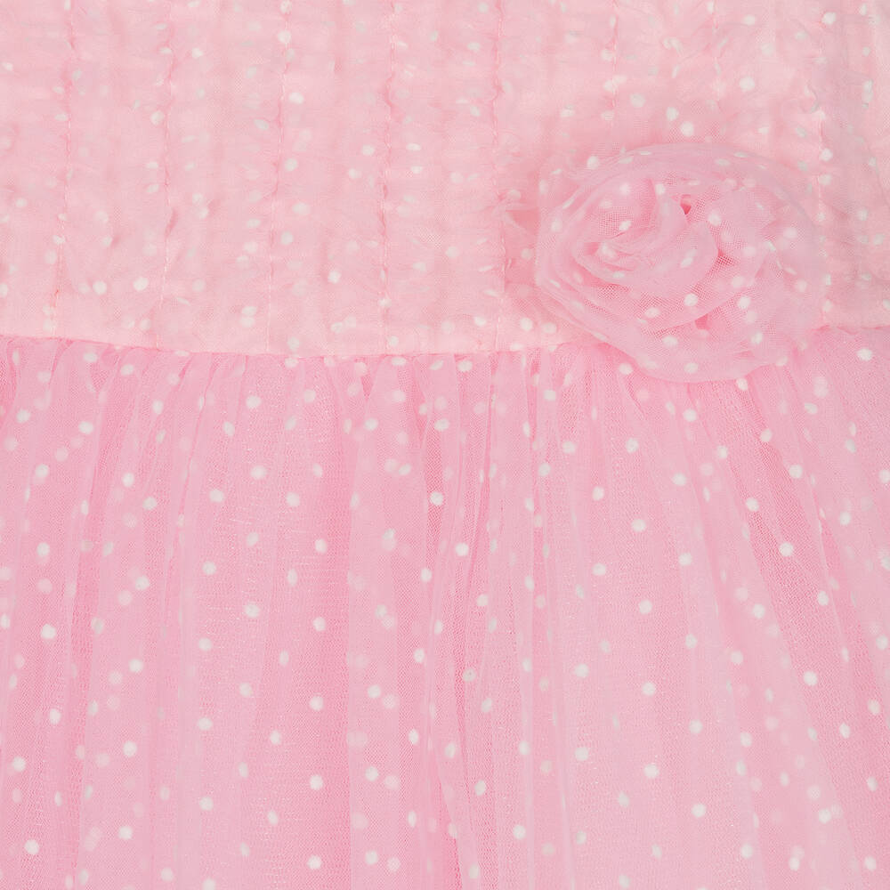 David Charles-Girls Pink Tulle Polka Dot Dress | Childrensalon Outlet