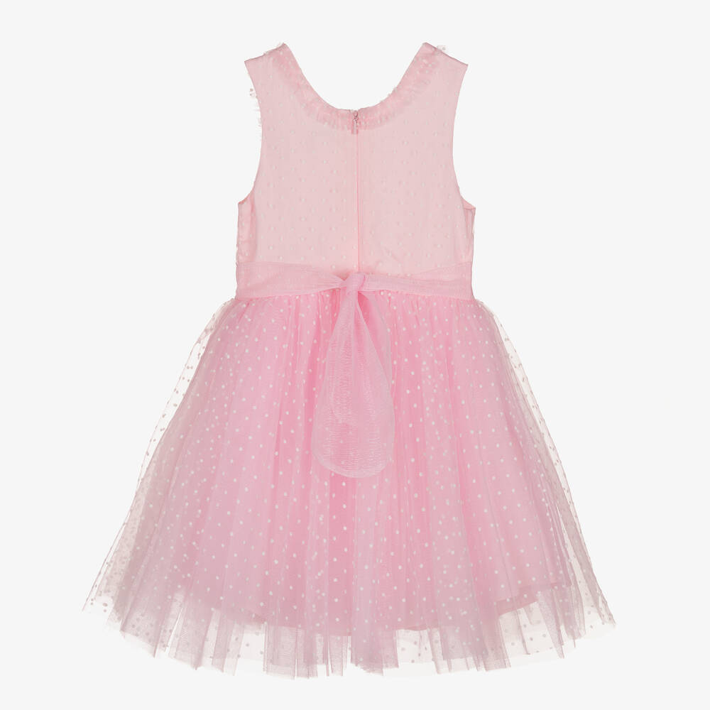 David Charles-Girls Pink Tulle Polka Dot Dress | Childrensalon Outlet