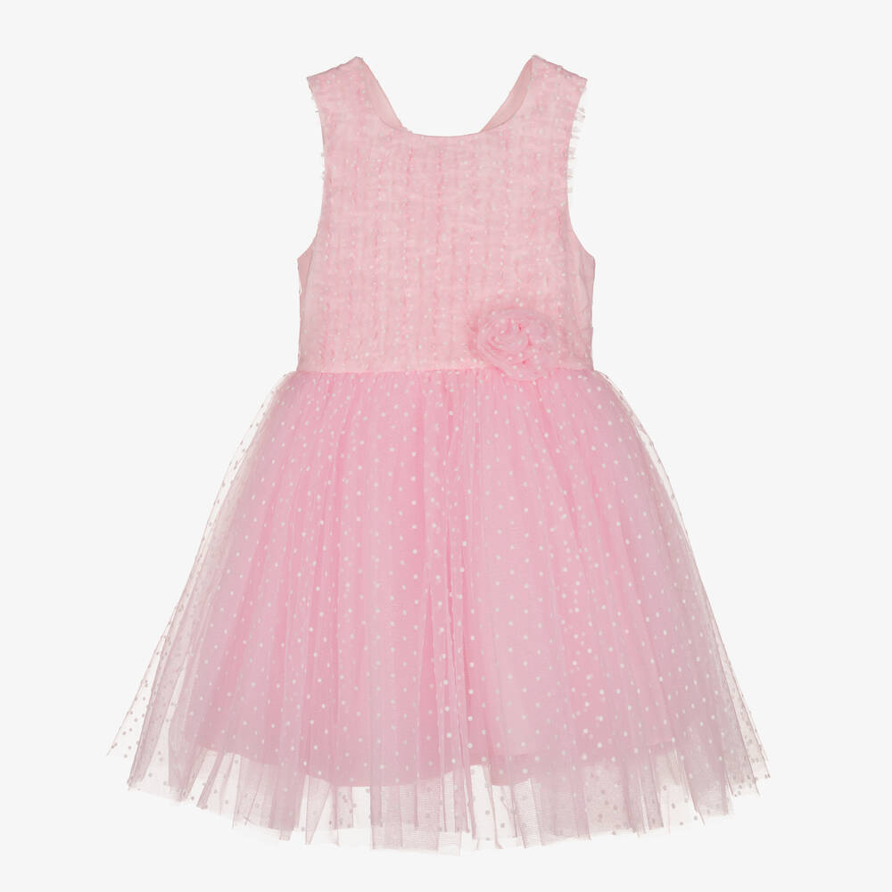 David Charles - Розовое платье из тюля в горошек | Childrensalon
