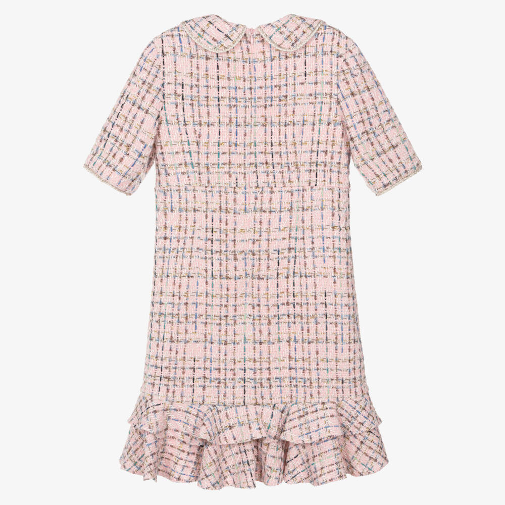 David Charles-Girls Pink Tweed Dress with Pearl & Diamanté Buttons | Childrensalon Outlet
