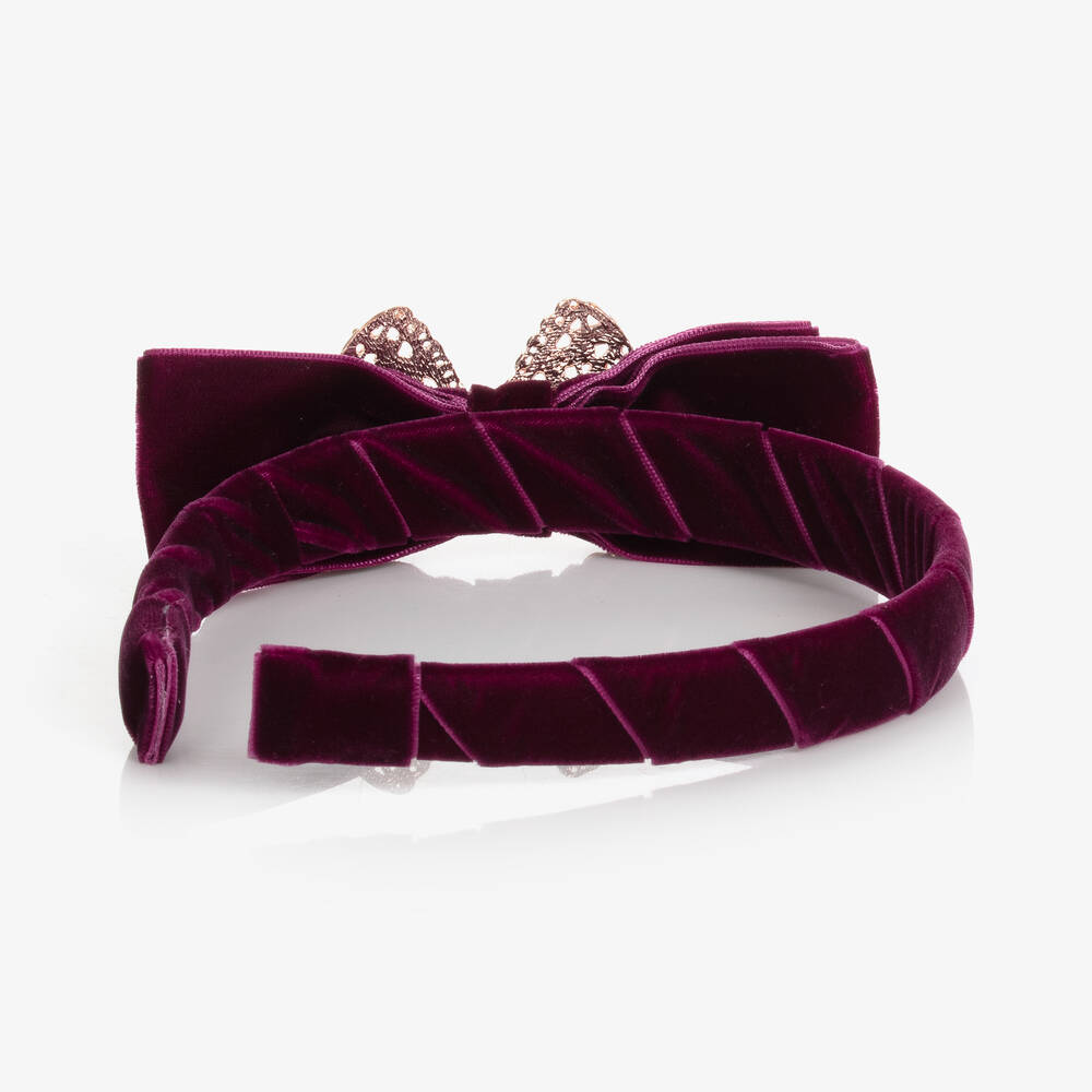 David Charles-Girls Purple Velvet Bow Headband | Childrensalon Outlet