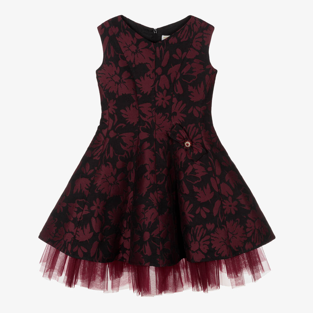 David Charles - Girls Red Brocade Dress  | Childrensalon