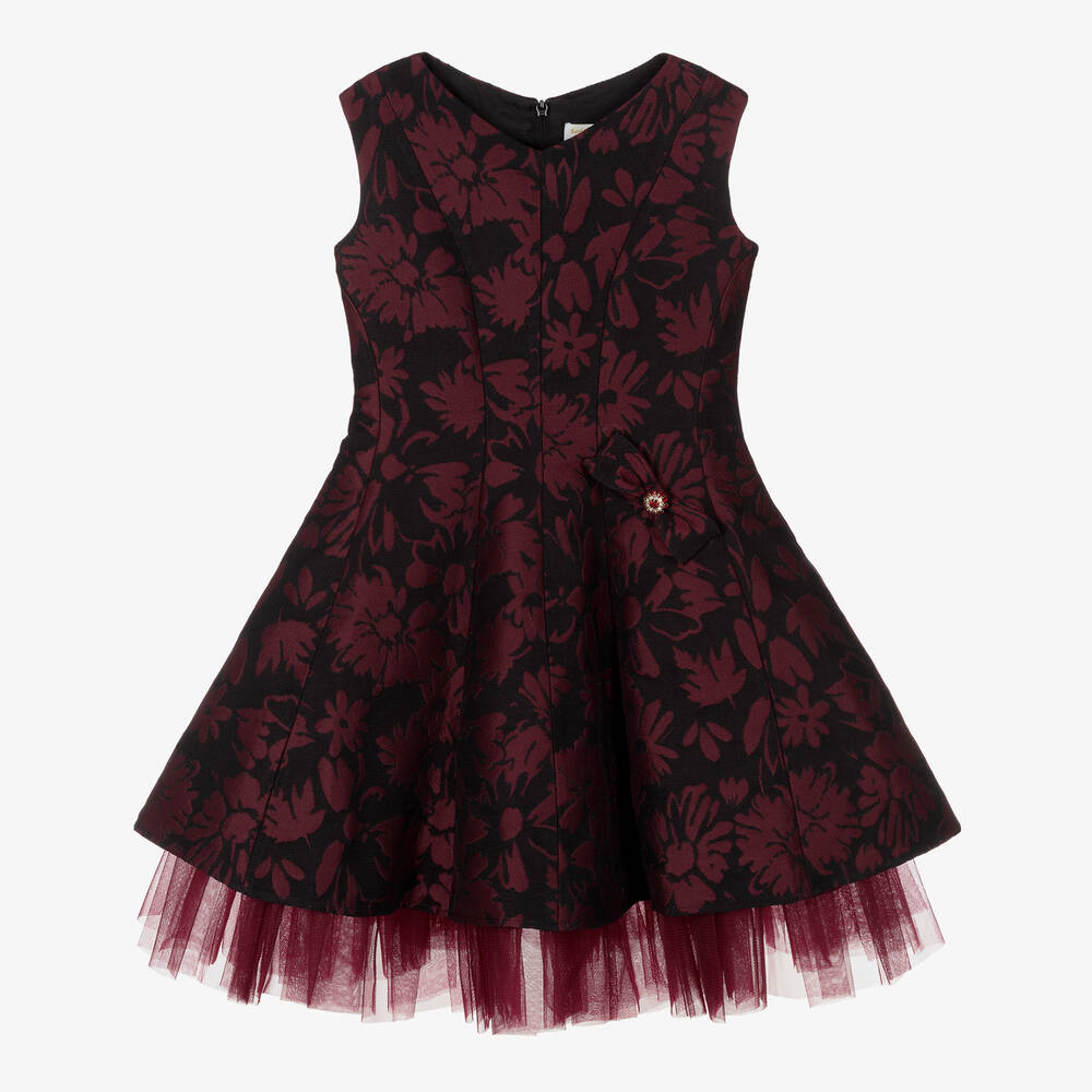 David Charles - Rotes Brokatkleid für Mädchen  | Childrensalon