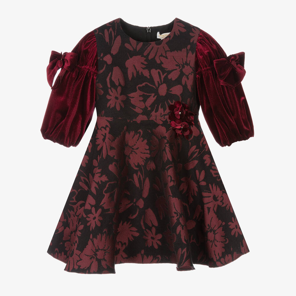 David Charles - Girls Red Brocade Dress | Childrensalon