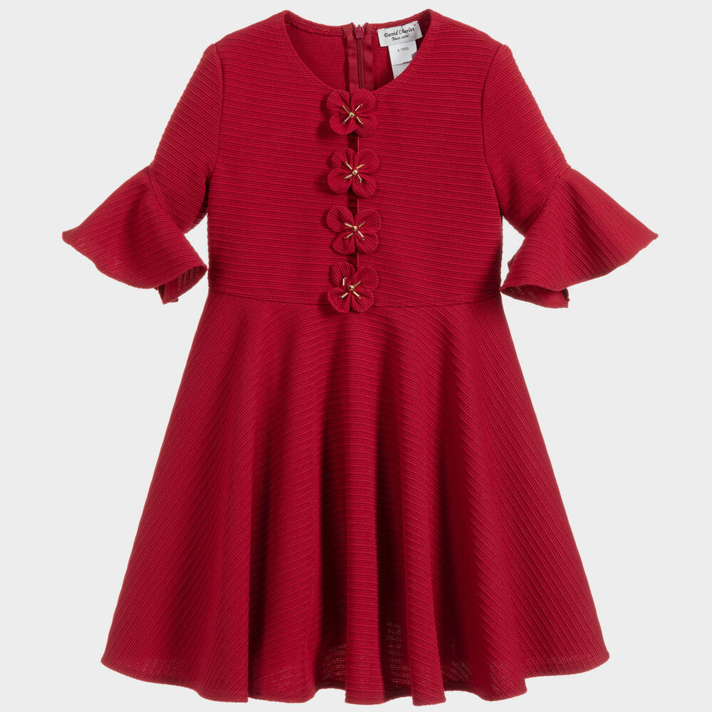 David Charles - Girls Red Jersey Dress | Childrensalon Outlet