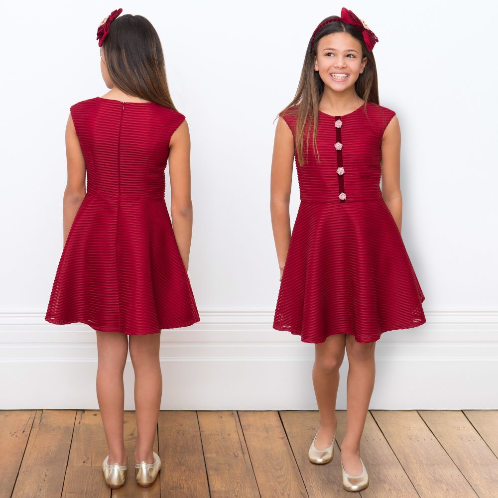 David Charles Girls Red Mesh Dress