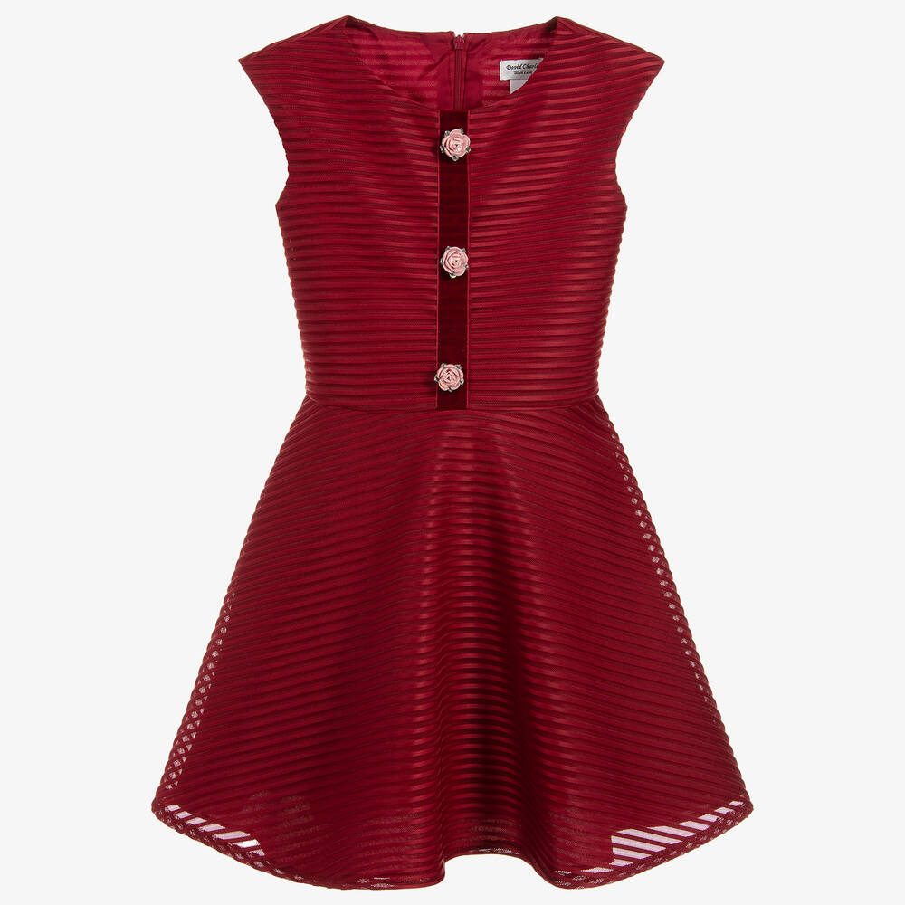 David Charles-Girls Red Mesh Dress | Childrensalon Outlet