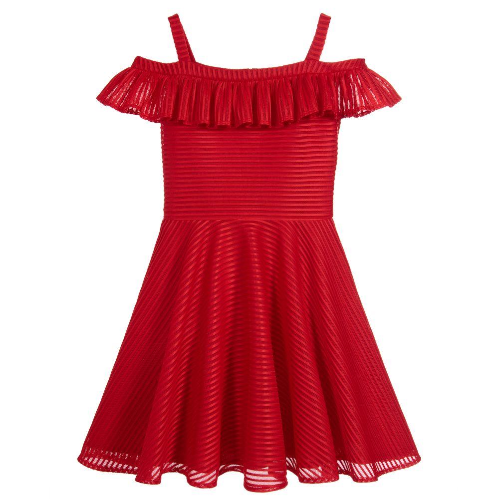 David Charles - فستان لون أحمر مزين بكشكش | Childrensalon