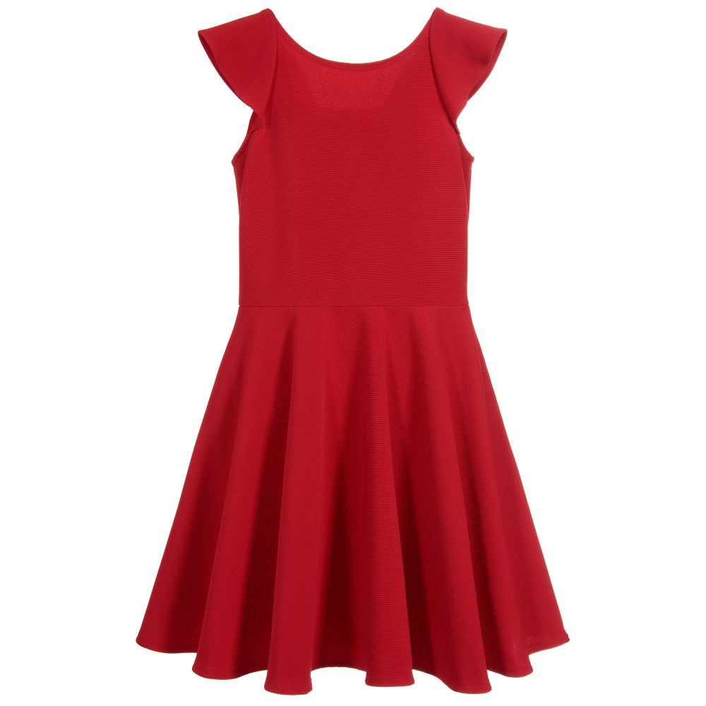 David Charles - فستان لون أحمر مزين بكشكش  | Childrensalon