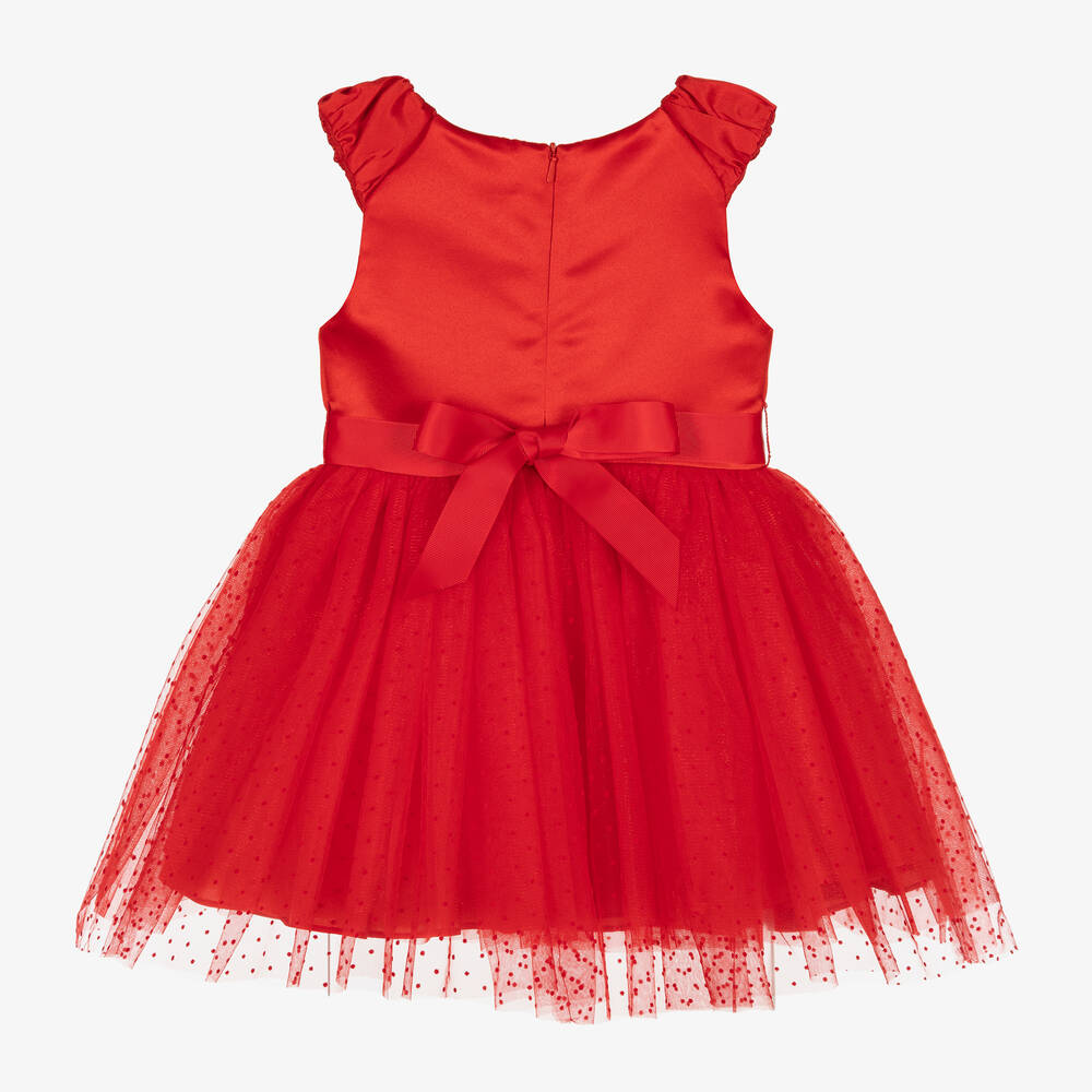 David Charles-Girls Red Satin & Tulle Dress | Childrensalon Outlet