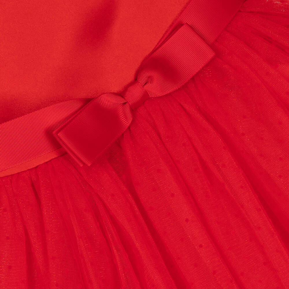 David Charles-Girls Red Satin & Tulle Dress | Childrensalon Outlet