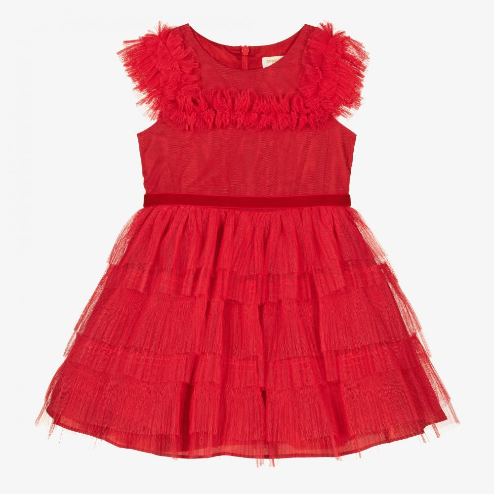David Charles - Красное платье с плиссированной юбкой из тюля для девочек | Childrensalon