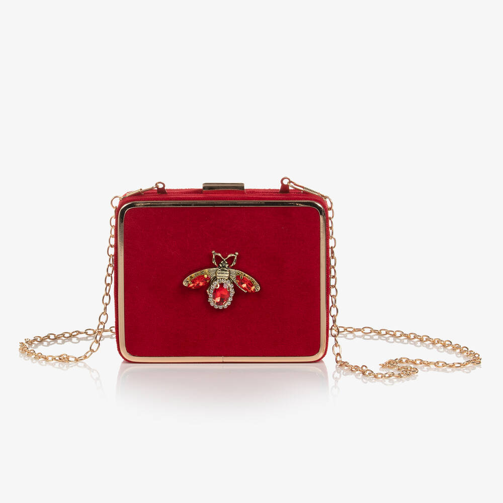 David Charles - Girls Red Velvet Bee Handbag (12cm) | Childrensalon
