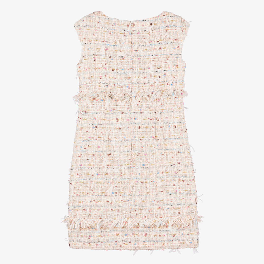 David Charles-Girls Sequin-Embellished Tweed Dress in Ivory | Childrensalon Outlet