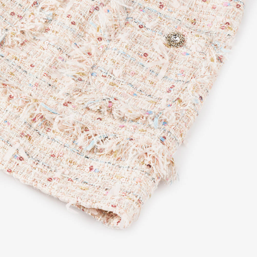 David Charles-Girls Sequin-Embellished Tweed Dress in Ivory | Childrensalon Outlet