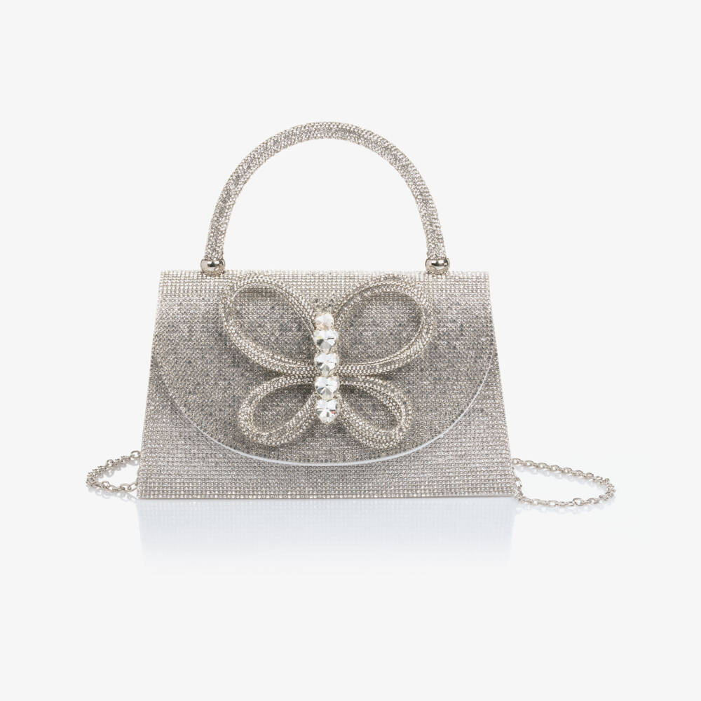 David Charles-Girls Silver Diamanté & Crystal Butterfly Bag | Childrensalon Outlet