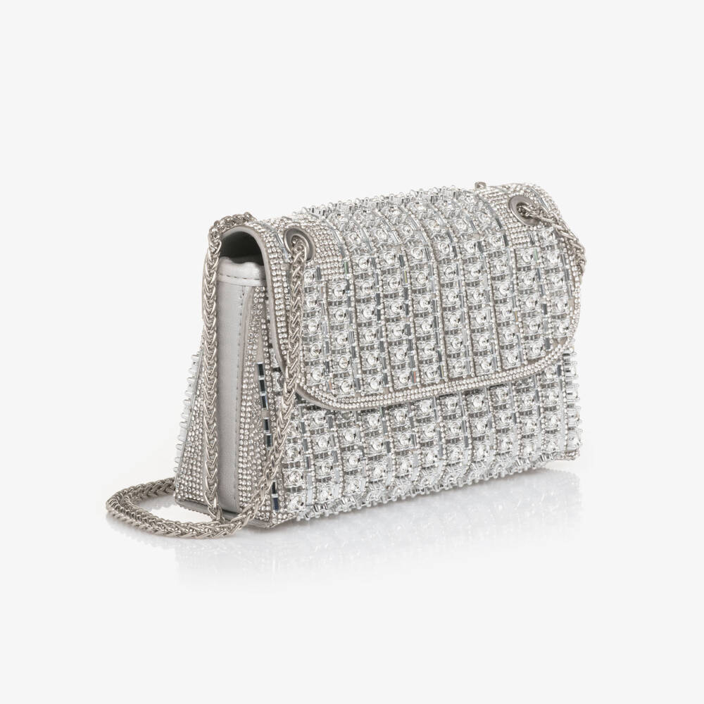David Charles-Girls Silver Diamanté Embellished Bag (20cm) | Childrensalon Outlet
