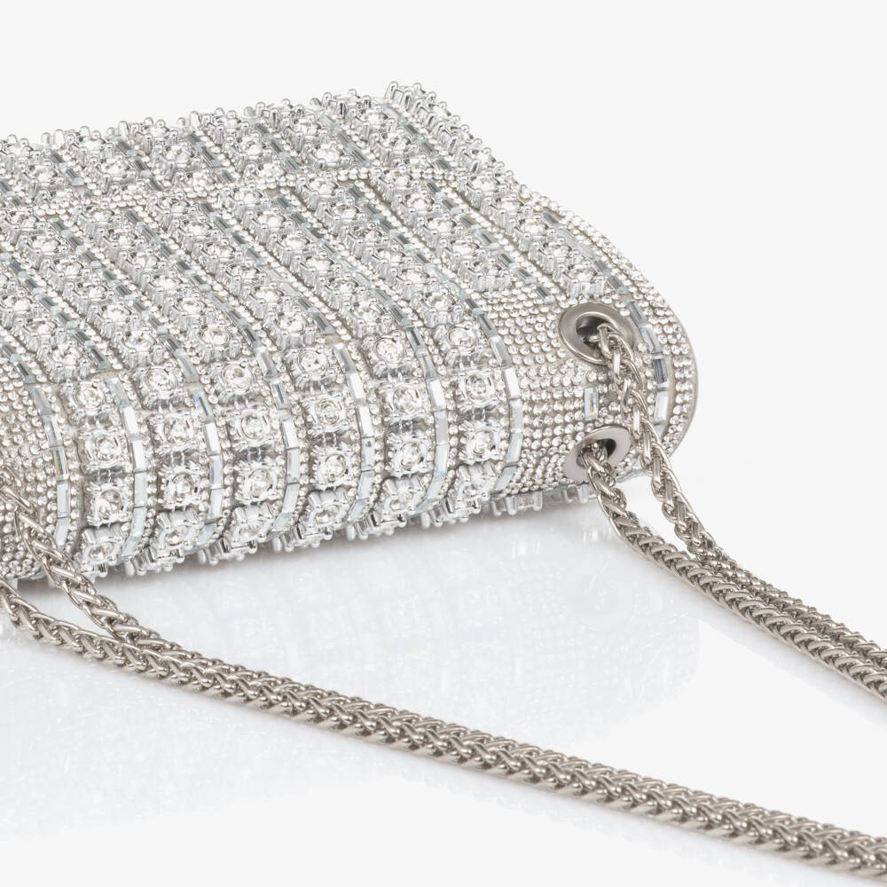 David Charles-Girls Silver Diamanté Embellished Bag (20cm) | Childrensalon Outlet
