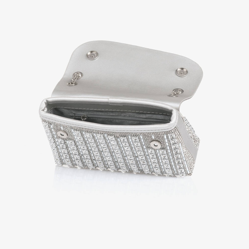 David Charles-Girls Silver Diamanté Embellished Bag (20cm) | Childrensalon Outlet